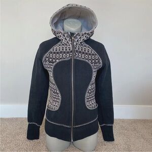 Lululemon Special Edition Scuba Hoodie Fair Isle Knit Womens Size 6 Black Grey